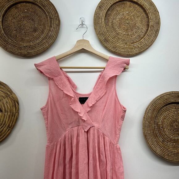 $198 Hatch Maternity Peony Pink V-Neck Ruffle The Sarah Midi Dress Size 1 Small - Picture 4 of 7